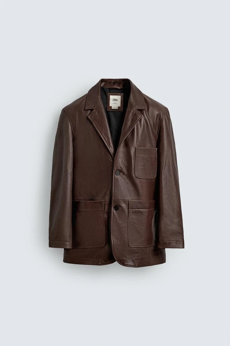 Zara Brown Leather Outer Shell Coats, Jackets & Vests for Men for