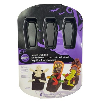 Wilton Non-Stick 6 Coffin Casket Baking Pan Mold Halloween Dessert Shells NEW