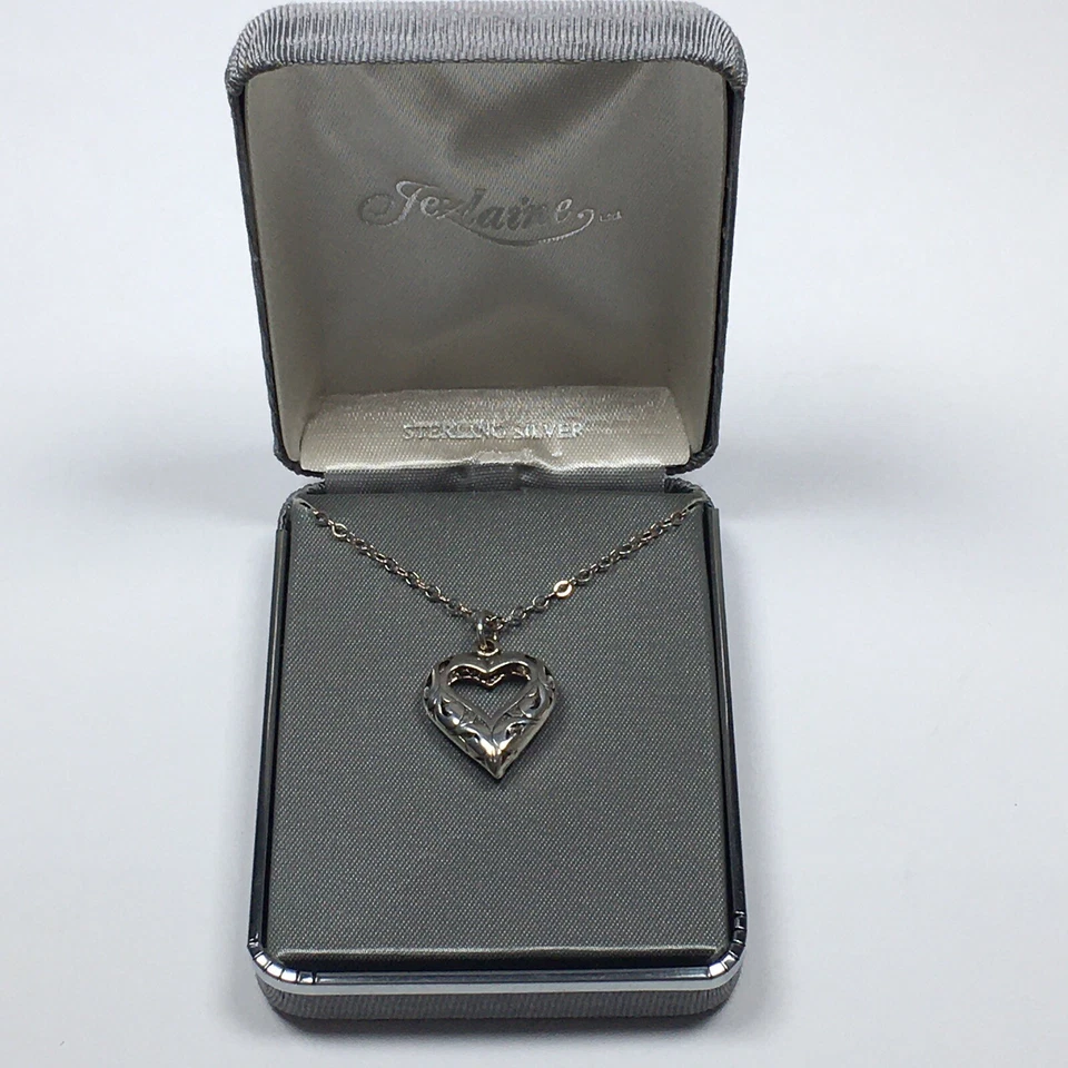 Collar colgante Jezlaine de plata esterlina con pergamino corazón hinchado cadena de 24" Foto 4 de 4