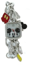 cute Women's happy Mickey Mouse Charm Bracelet Watch Silver tone 2228