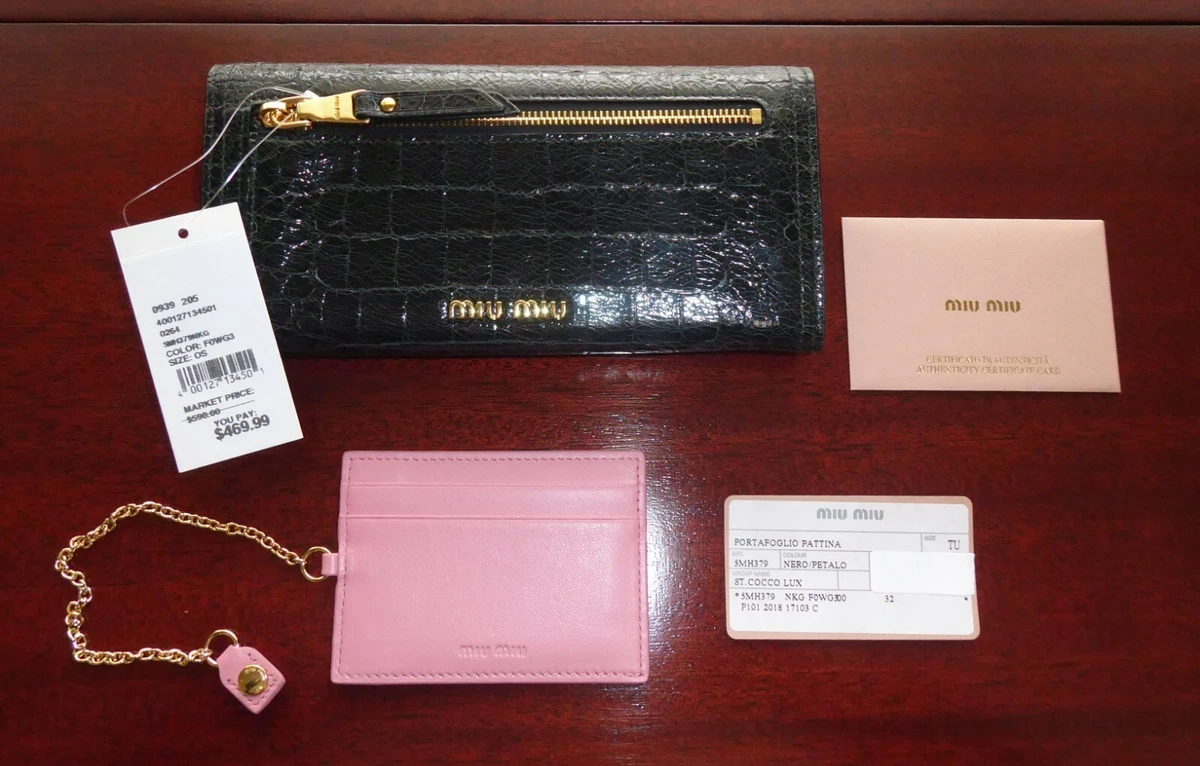 Miu Miu Black Matelassé Leather Lanyard ID Card Holder Miu Miu