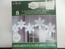 Holiday Time LED Snowflake String Lights 8 Function Cool White Corded NEW