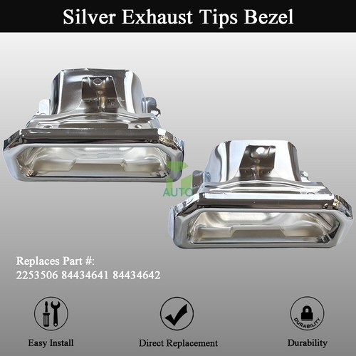 Left & Right Exhaust Bezel Silver for Chevy Silverado GMC Sierra 1500 19-24 - Picture 2 of 6