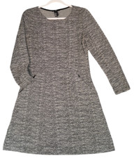 H M Sweater Dress Womens M Black White Heathered Zipper Pockets Career Casual