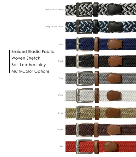 7001G Men's Stretch Belt Braided Elastic Casual Woven Canvas Fabric Belt 1-3/8"