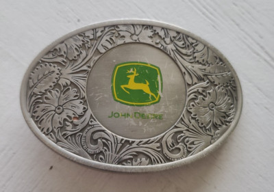 John Deere Belt Buckle by Spec Cast Leaping Deer Logo Green Silver Tractor Farm