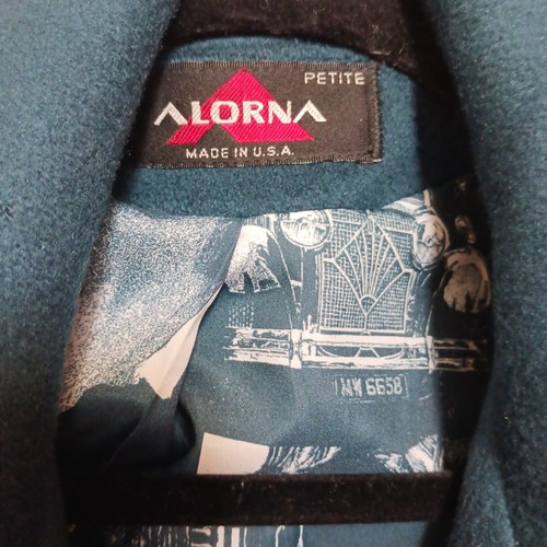 Vintage Alorna by Forstman langer Mantel aus Wollmischung braun Samt türkisblau USA Größe kein Etikett - Bild 8 von 12