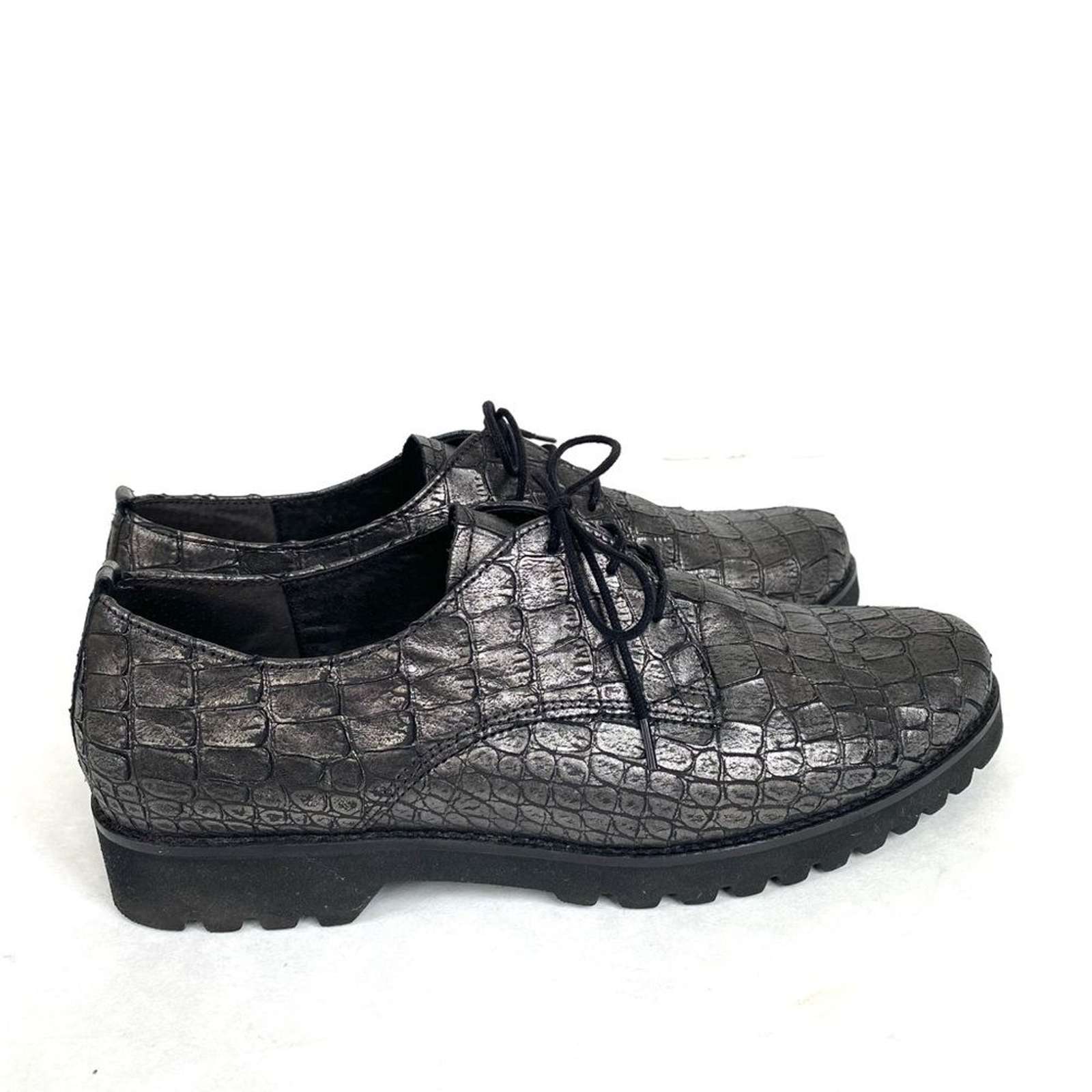 Kronos Up Gabor Kronos Helen Pewter Metallic Leather Croc Embossed Oxford Lace Up ...