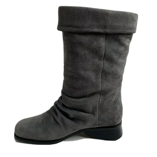 Markon Womens Boots Gray Suede Mid Calf 