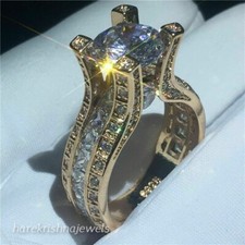 3.41CT Round Cut Lab-Created Diamond Engagement Wedding Ring 14K Yellow Gold FN