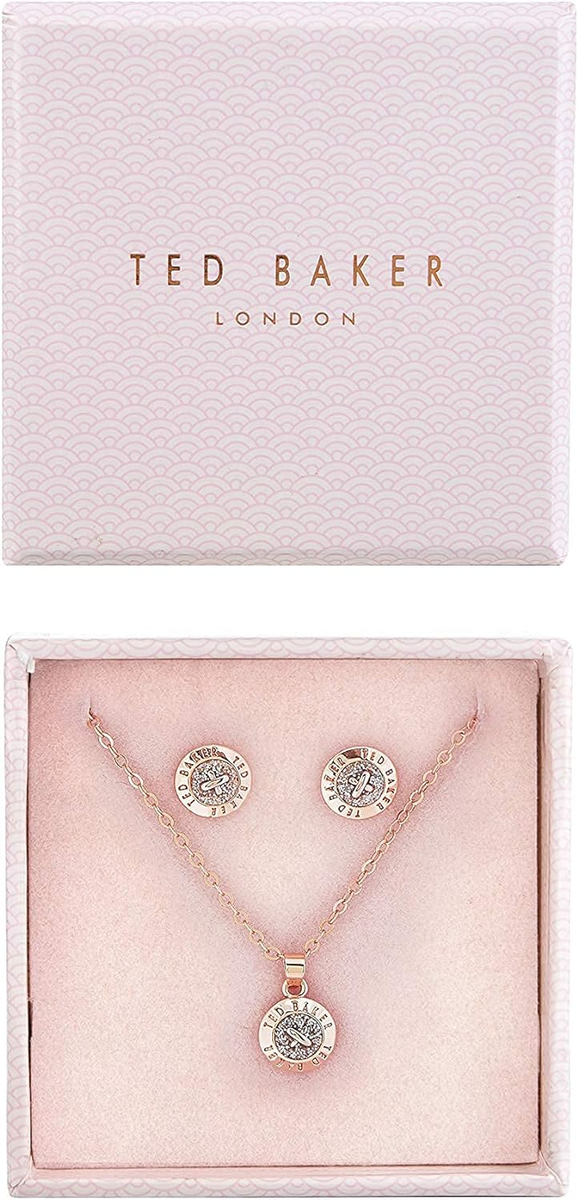 Ted Baker Rose Gold Emillia Mini Button Gift Set EARRINGS NECKLACE