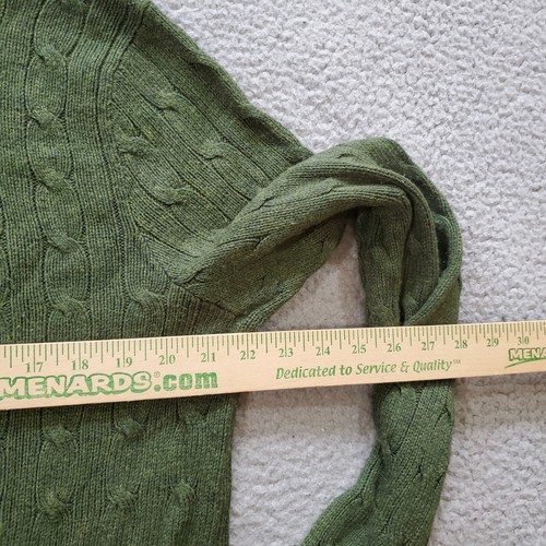 Vintage Polo Ralph Lauren Sweater Mens Large Green Tussah Silk Cable Knit V Neck - Picture 14 of 18