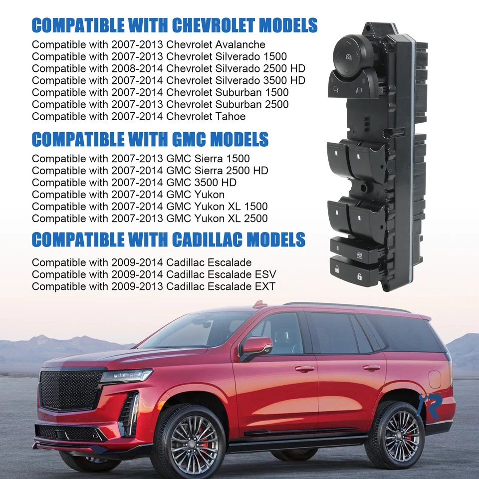 Interruptor de ventana eléctrica delantero izquierdo apto para Chevy Silverado 1500 GMC Yukon Cadillac Foto 3 de 4