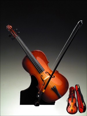 NEW 9'' WOODEN STAND UP CELLO INSTRUMENT MUSIC BOX+CASE+STAND ''SWAN LAKE''-C24