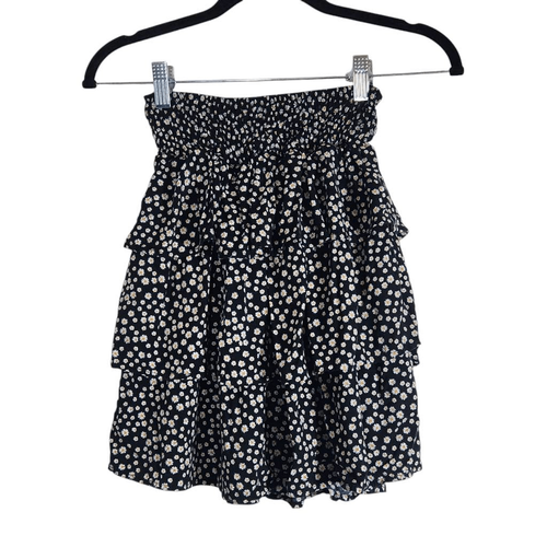 Louise Paris Black Floral Tiered Ruffle Skirt Size 14 Black Floral Girl's Skirt