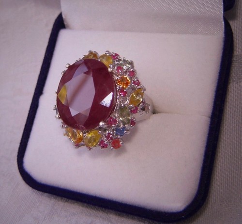 NATÜRLICHER ECHTER RUBIN, AUSGEFALLENER SAPHIR WEISSGOLD ÜBER STERLINGSILBER 925 RING 7 - Bild 8 von 8