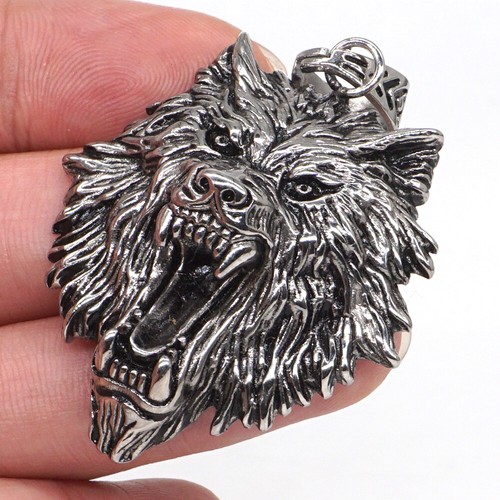 1.9" Men's Necklace Trendy Titanium Steel Domineering Wolf Head Chain Pendant - Picture 9 of 9