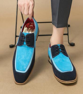 Men's Punk Splicing Casual Lace Up Square Toe Fashion Low Heel Business Shoes