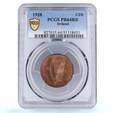 Ireland 1/2 penny phingin Free State Coinage Pig PR64 PCGS bronze coin 1928