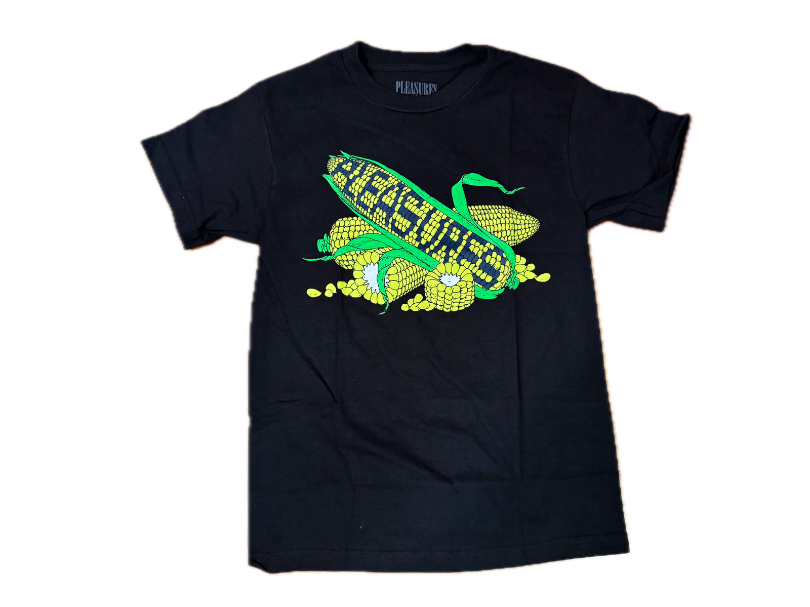 PLEASURES Black Corn Logo Graphic Tee Mens Small New