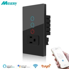 Melery US Wifi Smart Tuya Light Switch Intelligent Wall Socket Plug Glass Panel