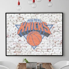 NEW YORK KNICKS Official NBA Team Logo Bricks Basketball Home Poster Canvas