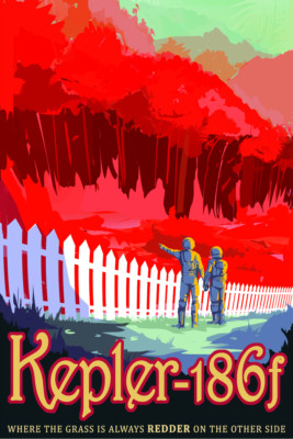 NASA Retro Style Space Exploration Travel Poster - Kepler 186f - VARIOUS OPTIONS