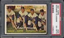 1957 Topps Baseball #400 Dodgers' Sluggers Hodges Campanella Snider PSA 6