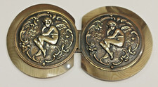 Art Nouveau 2 Piece Victorian Brass Angels Cherubs on Celluloid Belt Buckle