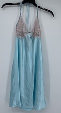 Vtg babydoll nightgown lingerie sheer lace pastel turquoise small nightie satin
