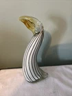Vintage Murano Blown Art Glass Bird Tucan Pelican Black White Stripe Yellow 10”
