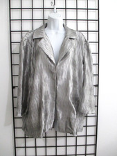 CHICO'S EASYWEAR    SIZE 2 / 12 METALLIC SILVER / OPEN FRONT BLAZER TOPPER