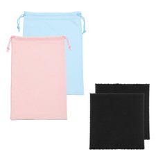 Ski Goggle Bag, Microfiber Bag with Cleaning Cloth 2 Pcs Light Blue/Pink