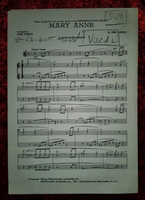 Mary Anne - Jerry Lordan Sheet Music (1st Tenor Saxophone). Ref00069