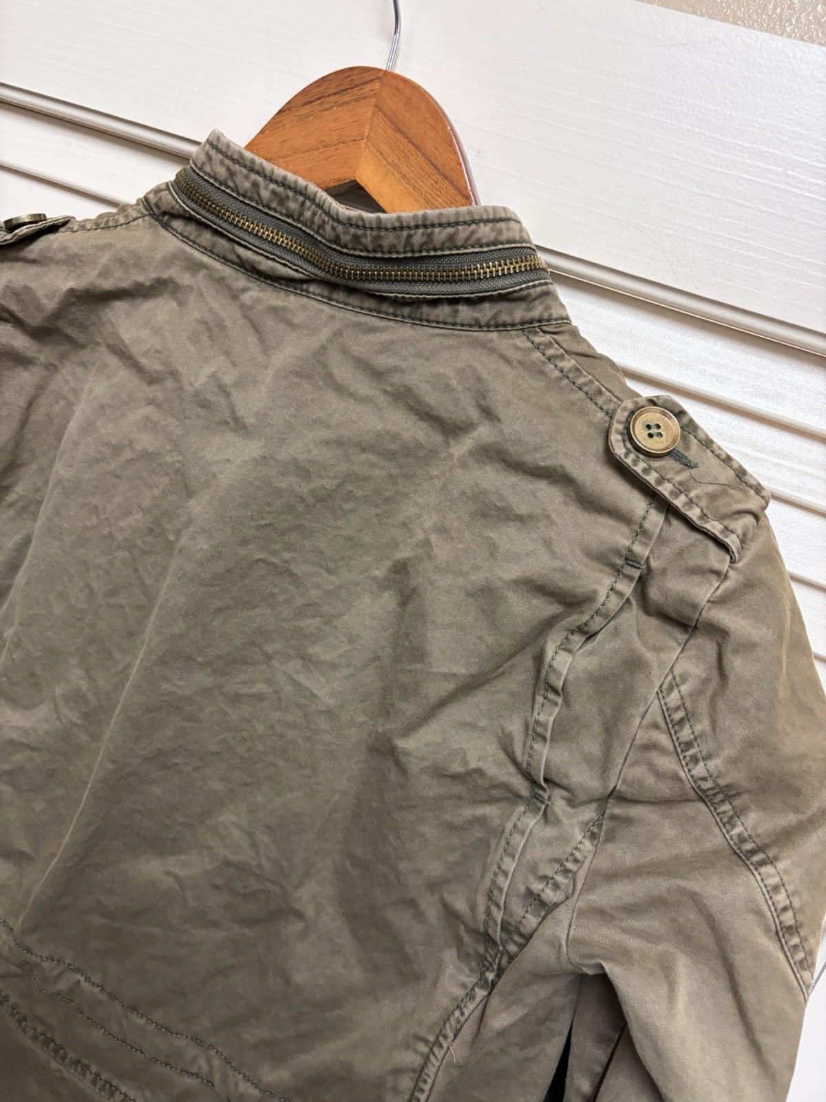 ZARA Basic Studded Military Utility Jacket Green … - image 6