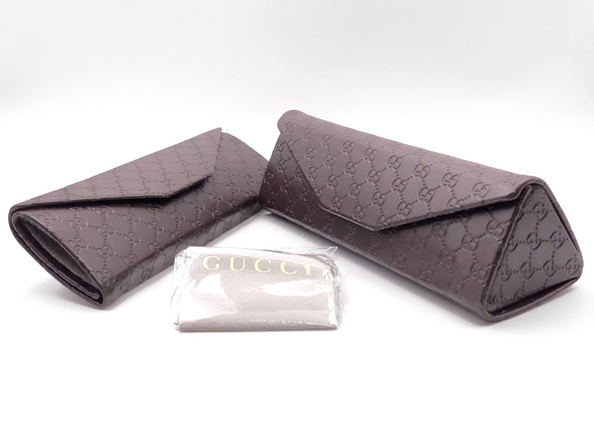 New Authentic GUCCI Sunglasses Case Foldable Folding TriFold Brown Faux Leather Gucci Brown Eyeglass Cases & Storage Sunglasses for sale | eBay main image 2