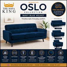Blue Velvet Sofa Suites 3+2 Seaters & Chairs Compact Modern Sofas UK