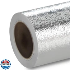 HTVRONT Textured Metallic Permanent Vinyl, 12" x 6ft Silver Chrome Self-Adhes