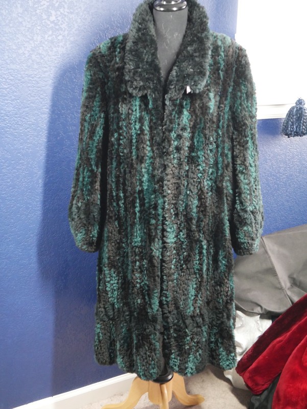 Gorgeous Paula Lishman Knitted Sheared Beaver Fur Swing Coat Jacket Teal Black