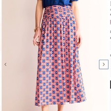 Boden Rosaline Jersey Maxi Skirt Pull-On US 6L Blue Pink Red Spring Pocket
