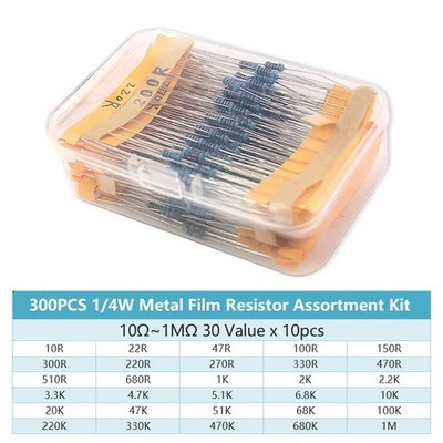 30 Values 10ohm~1Mohm Resistor Assortment 1/4W 1% Metal Film Resistors Kit w/Box
