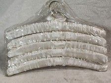 NOS Set Of 5 Elegant Victorian Ivory Satin Fabric Padded Clothes Hangers Bows