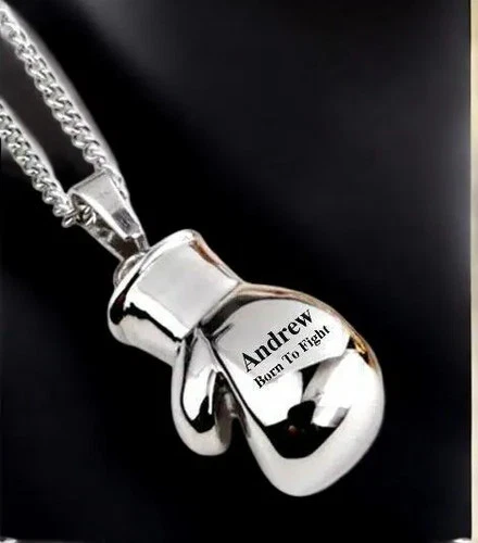 Personalised Boxing Glove Necklace: Engraved Stainless Steel Pendant, Gift