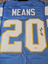 Natrone Means Autographed/Signed Beckett Sticker Blue Custom Jersey