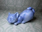 Vtg Fenton Playful Kitten Figure Blue Slightly Iridescent Swirl Slag Glass