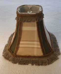 Tan Plaid & Green Velvet Velour W/ Burlap & Velvet Trim Lampshade Ralph Lauren