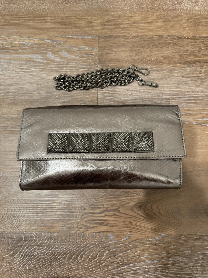 Michael Kors Metallic Studded Snakeskin Python Chain Shoulder Bag Clutch MINT - Image 2 of 4