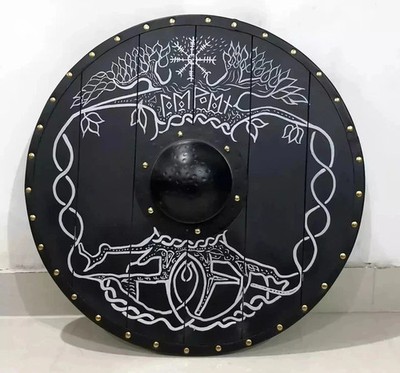 Medieval Shield: Viking Wooden Design Authentic Battle-Worn Knight 24'' Shield