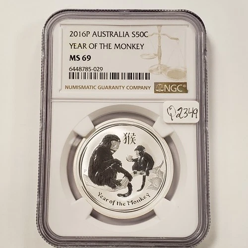 2016-P Australia 50c 1/2 oz ASW .999 Silver - NGC MS 69 - Year of Monkey - Q2349