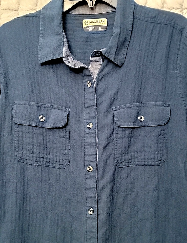 Camisa Magellan Campfire Azul Abotonada Para Mujer XL Blusa Manga Larga con Pestaña Enrollable Foto 2 de 4
